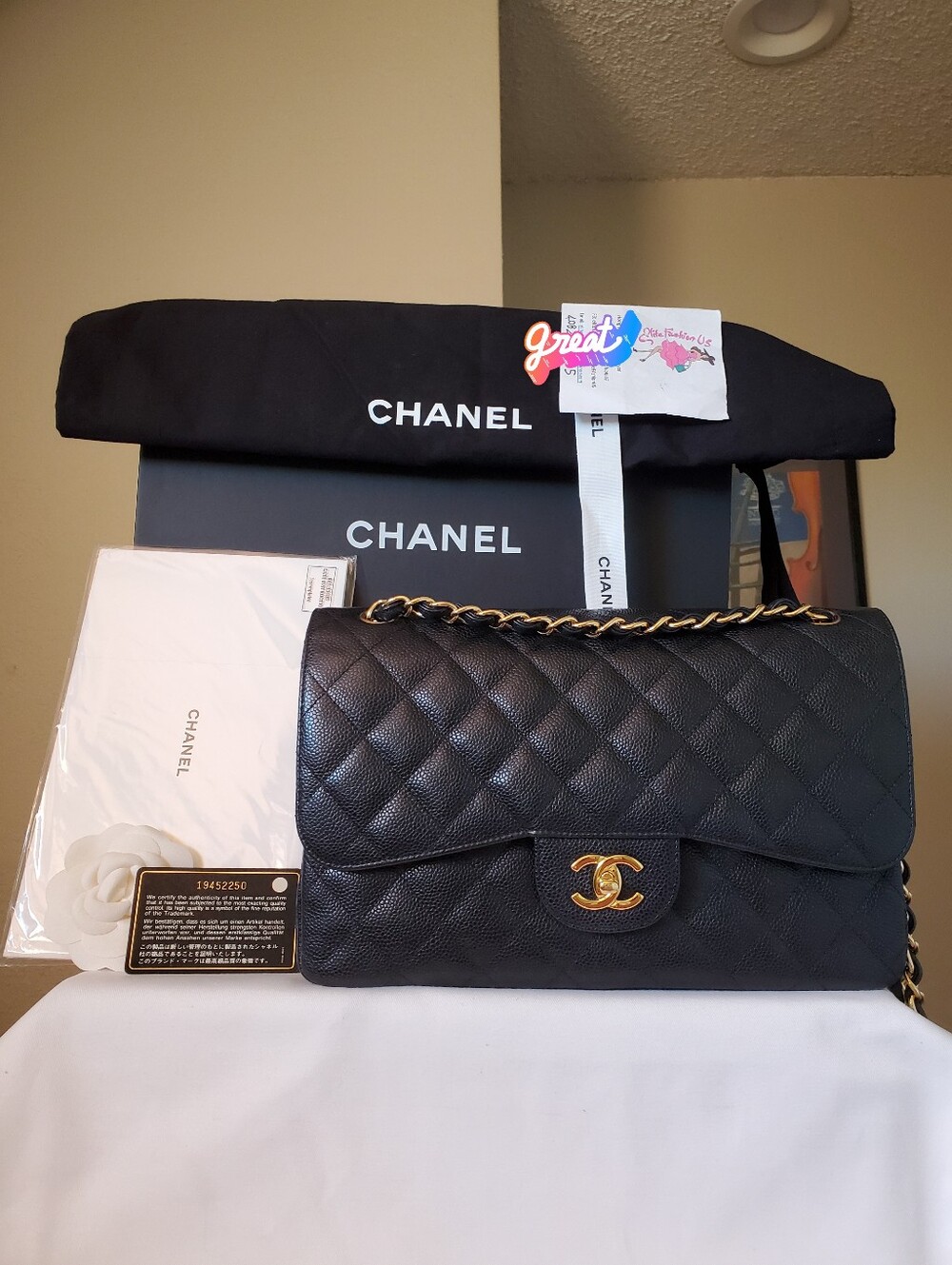 Chanel Classic Jumbo Black Caviar Gold Hw
